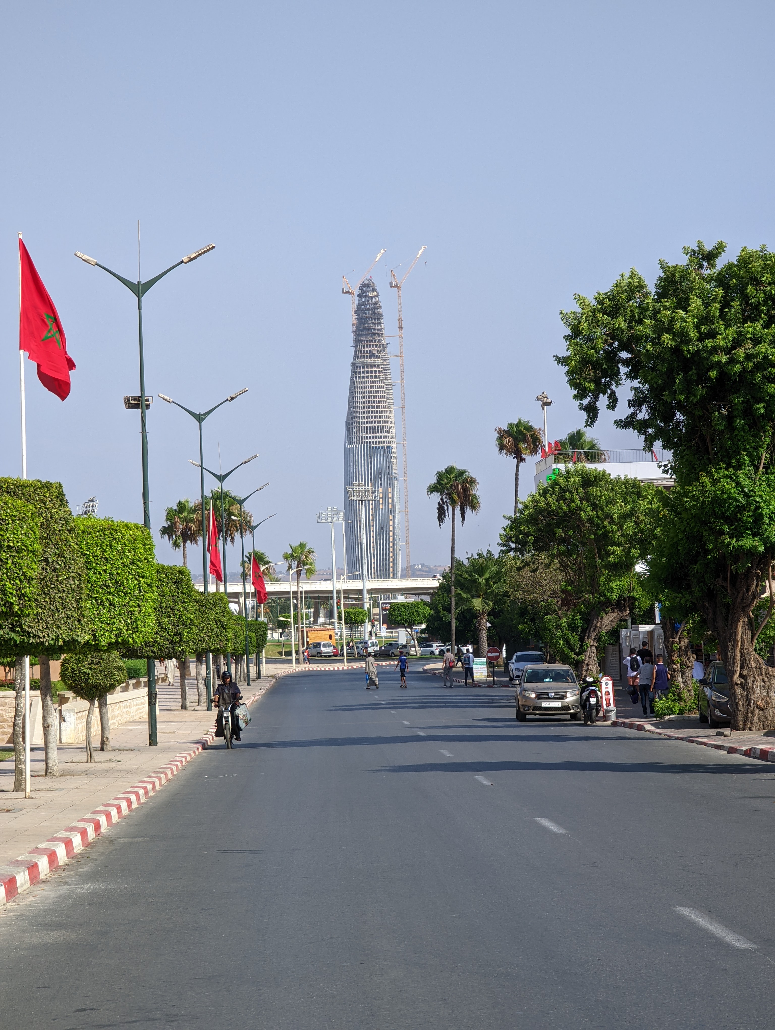 <p>View down Avenue al Moqawama to Mohammed VI Tower under construction</p>
