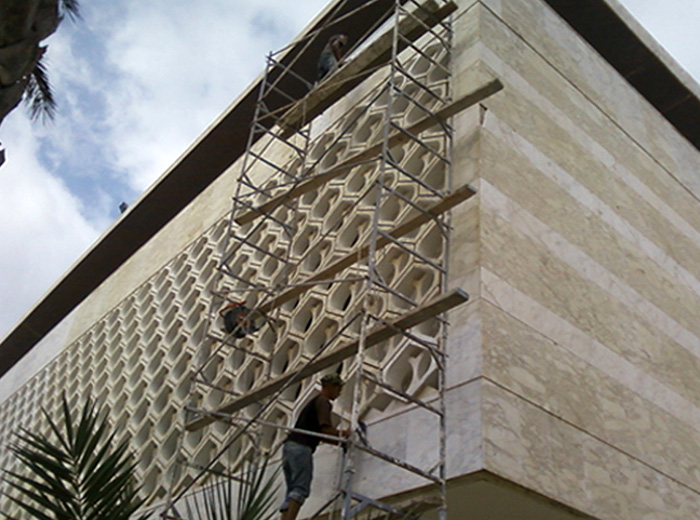 Front facade during restoration 