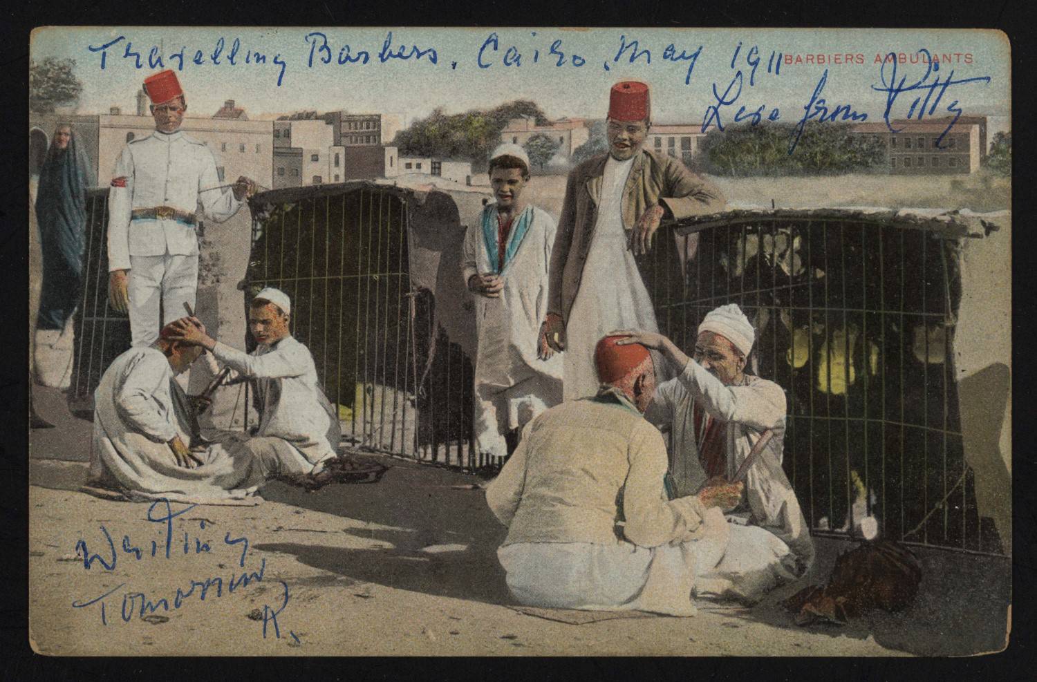 Postcard of traveling barbers, Cairo