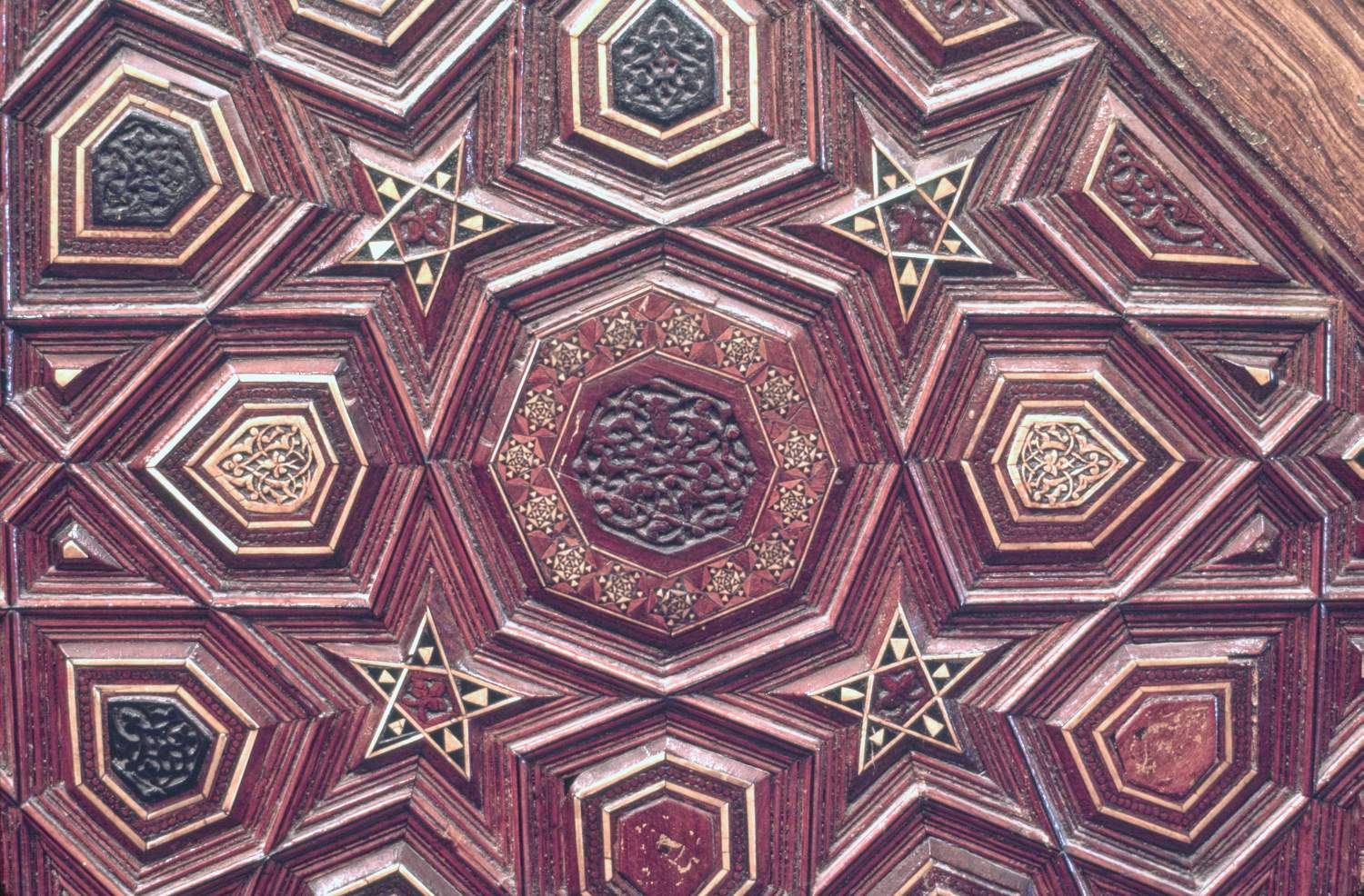 Minbar, detail of inlaid wooden panel on side.