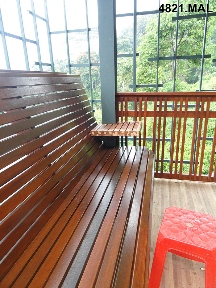 Timber seatings along steel frame  