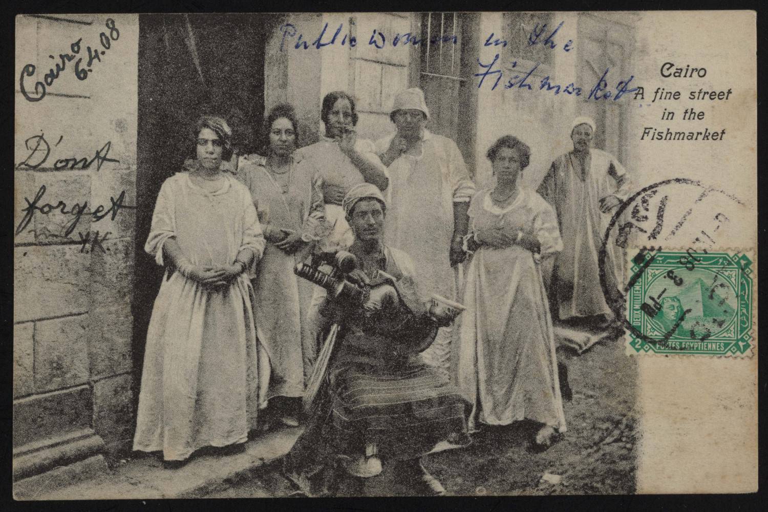 Postcard of "public women" in the fish market, Cairo