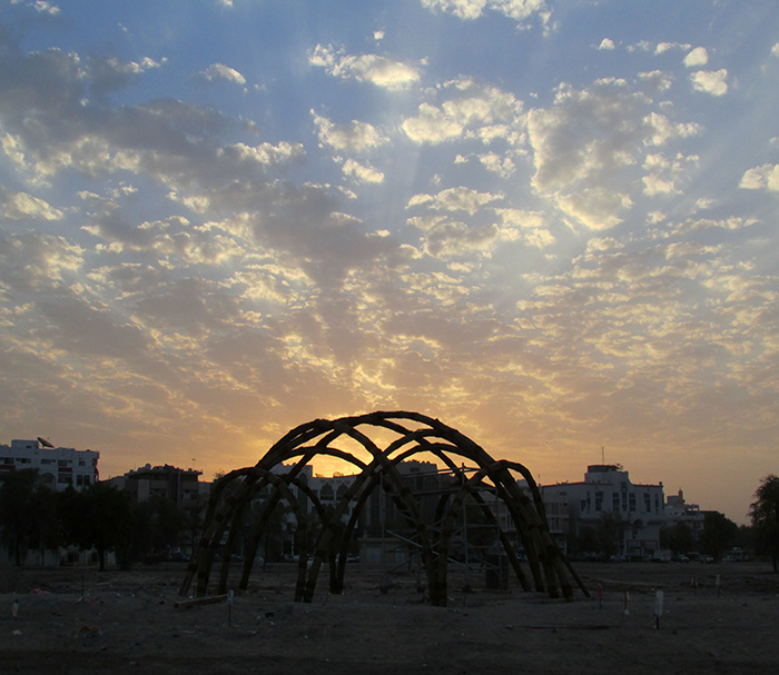 Date palm gridshell unit in the morning  