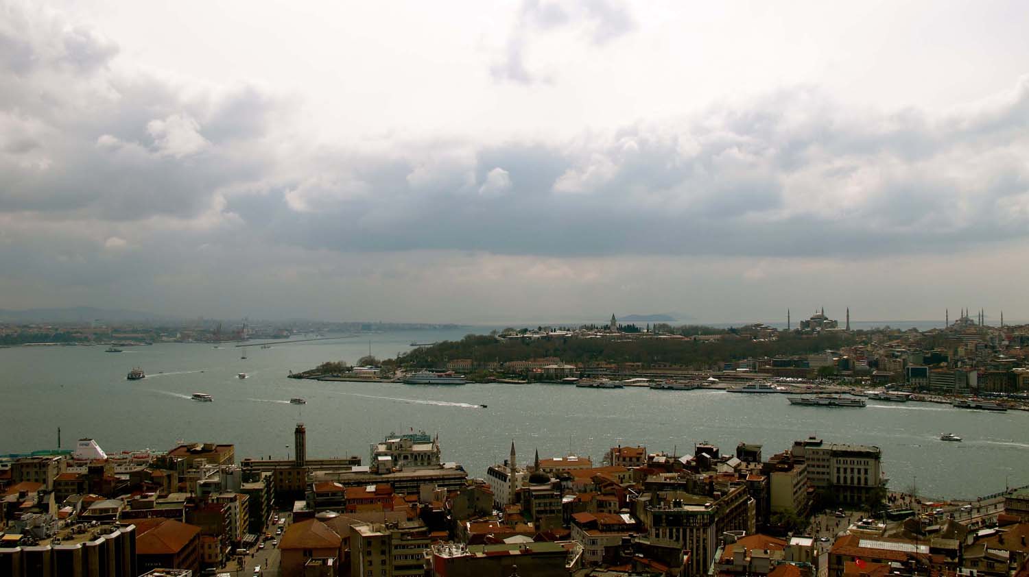 Distant view of Seraglio Point (including Topkapi Sarayi) from Galata Tower