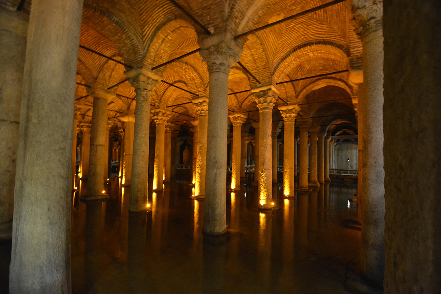 Interior view of the cistern's arched vaults and columns.