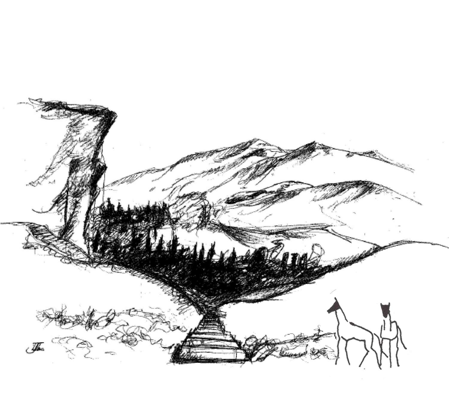 Sketch of landscape around Alamut Castle.