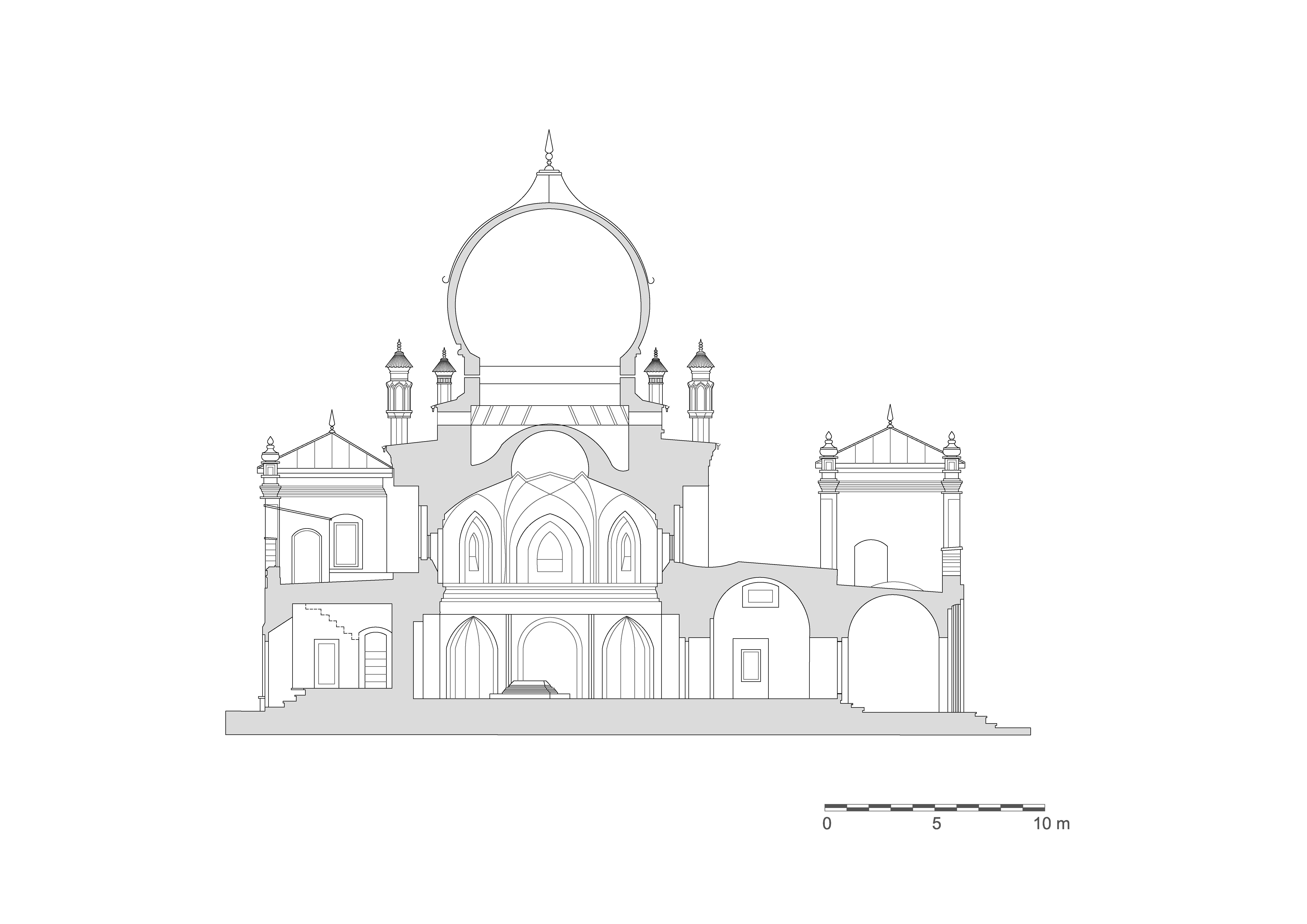 Drawing, section through Amir Abdur Rahman Khan Mausoleum