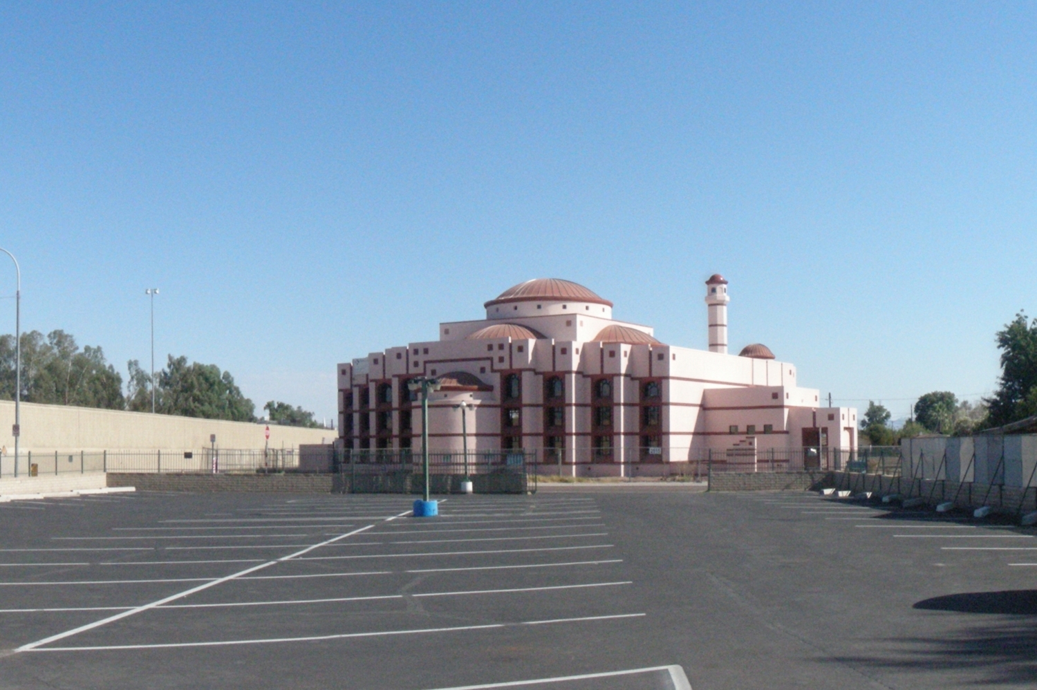 View from parking lot of new mosque building