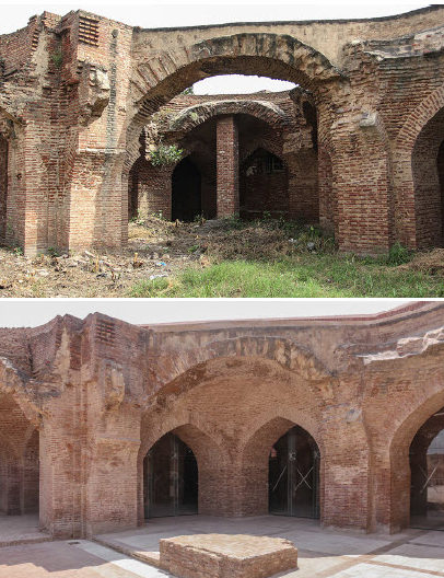 Façade, before and after conservation
