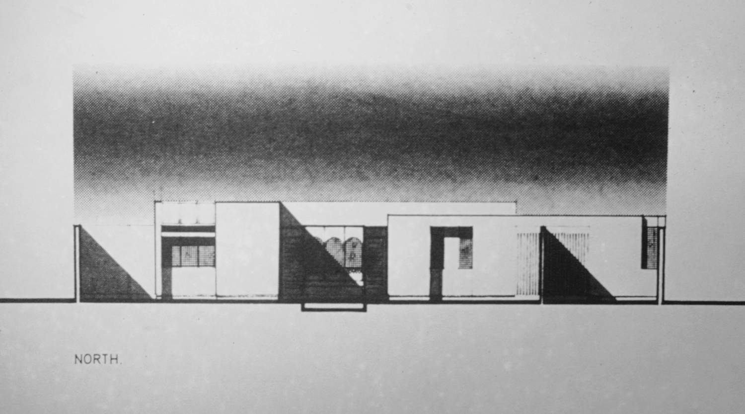 <p>North elevation of one of types of house designed for the complex</p>