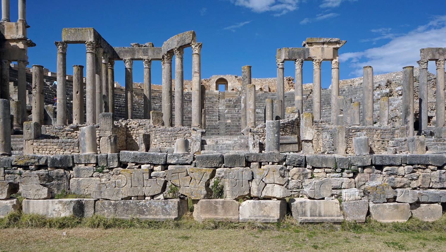 The Roman theatre - front view of scenery's columns 