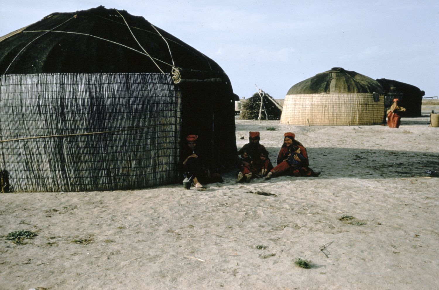 Turkoman people and their tents near Gunbad-i Kavus (Gurgan), Iran.