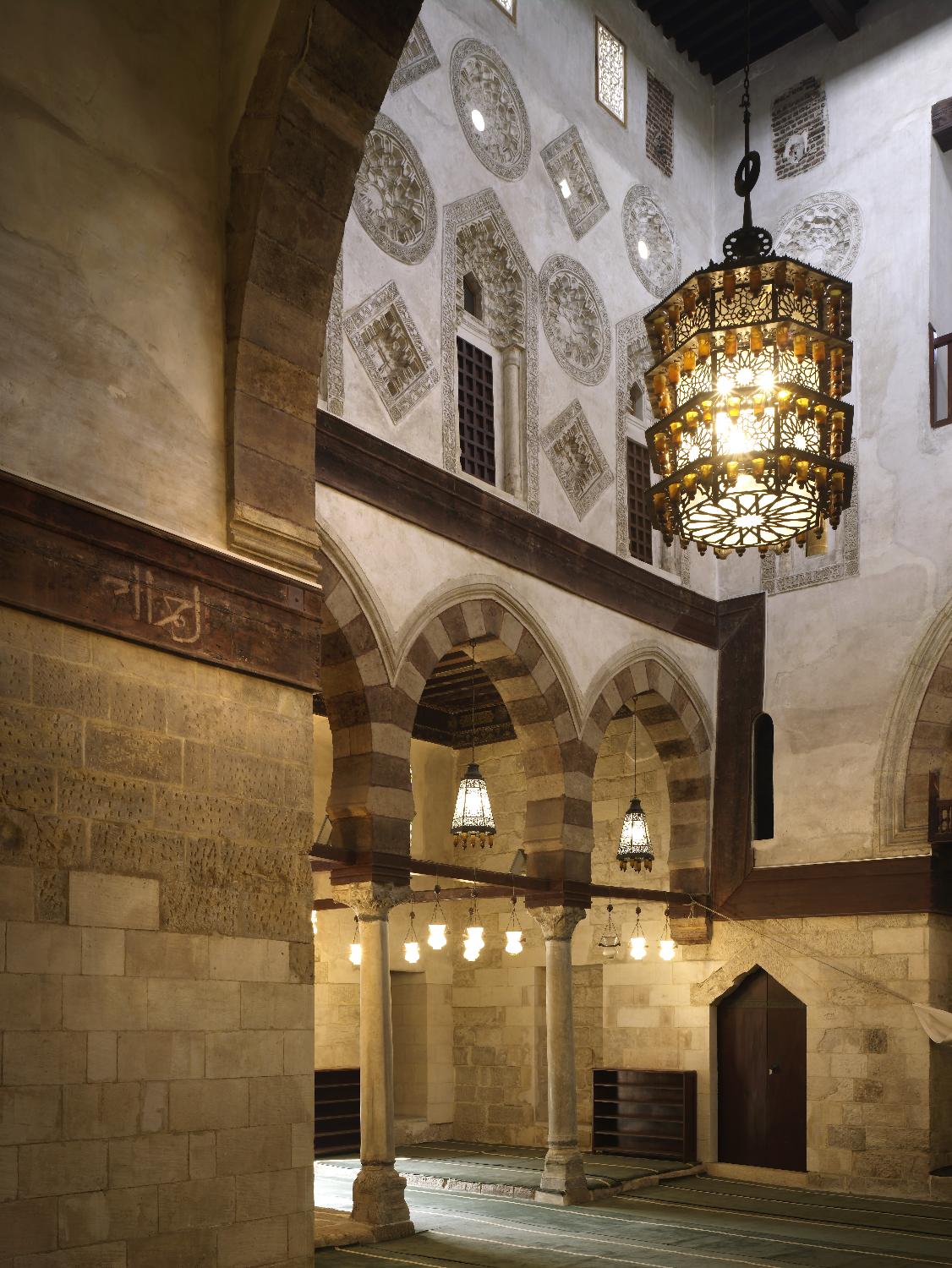 Mosque interior and traditional lights, after restoration and upgrading