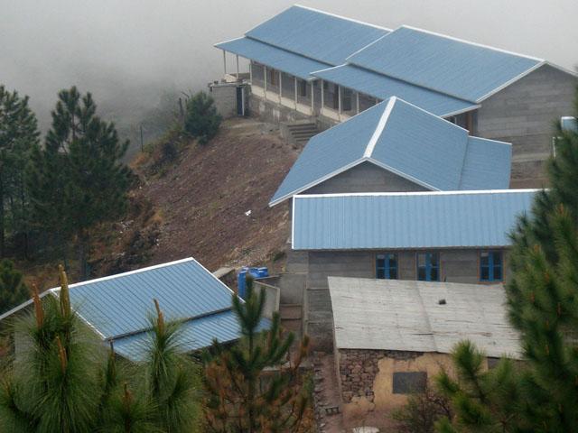 Aerial view of a school complex