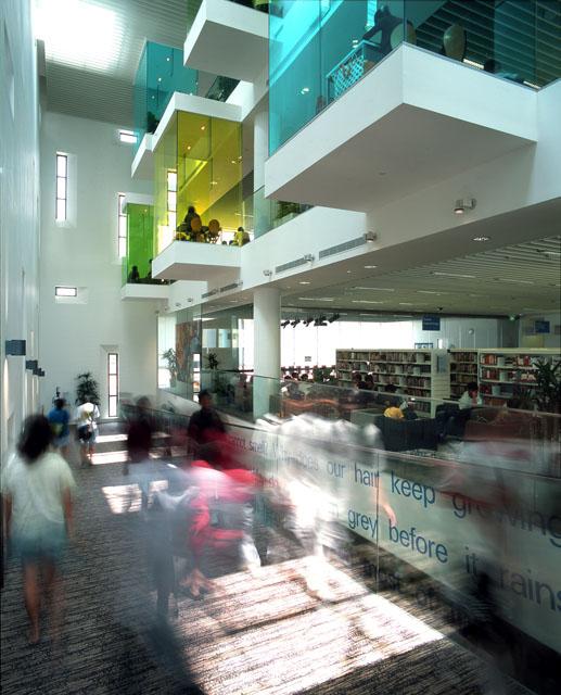 View of ramp up to library collection area