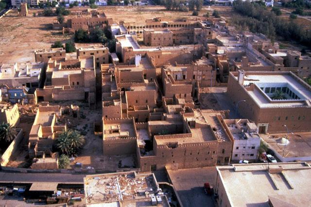 Aerial view of adobe houses, before intervention