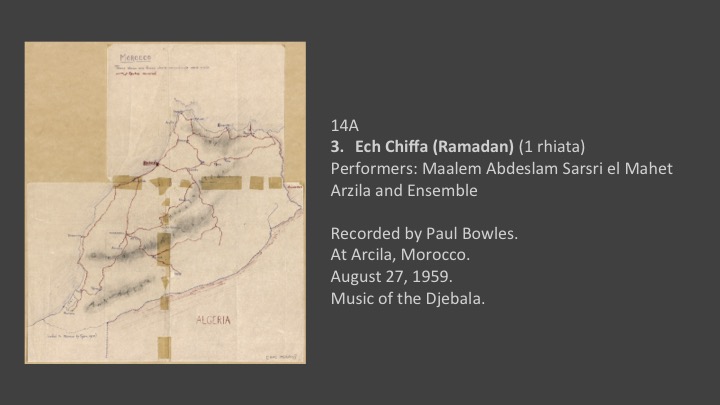 14a-No 3 Ech Chiffa (Ramadan) (1 rhiata)
Performers: Maalem Abdeslam Sarsri el Mahet Arzila and Ensemble