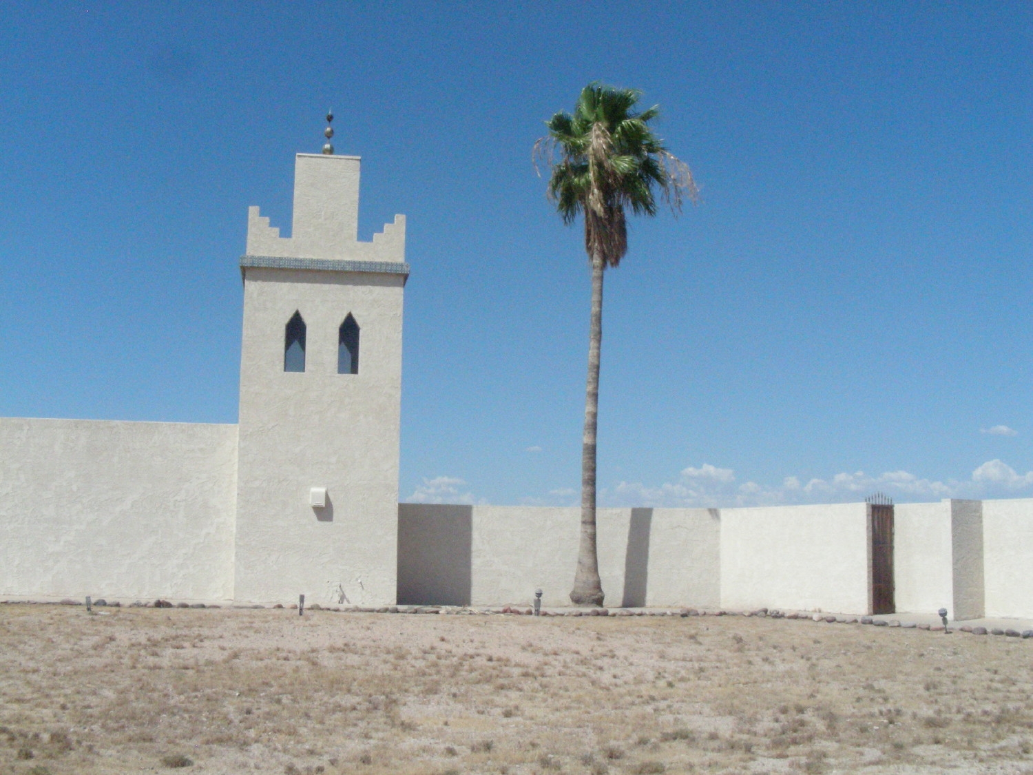 View of minaret and exterior courtyard walls