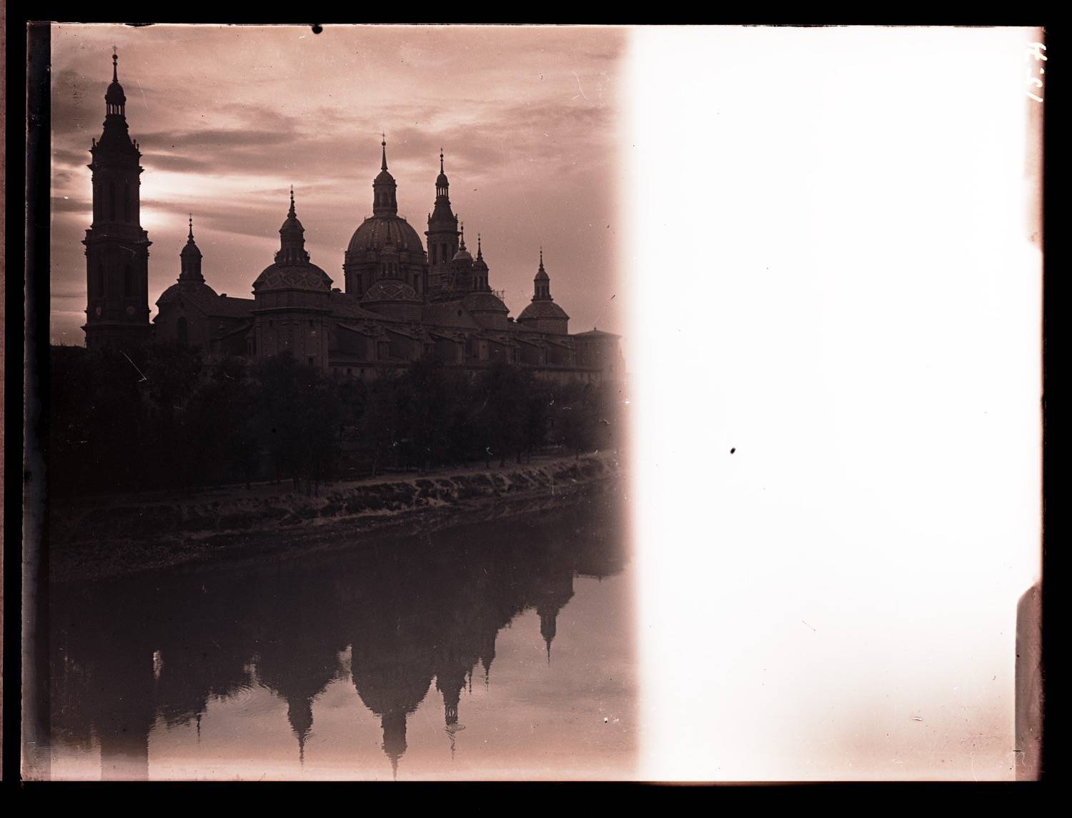 Partially exposed slide of the Cadiz Cathedral, viewed from the water