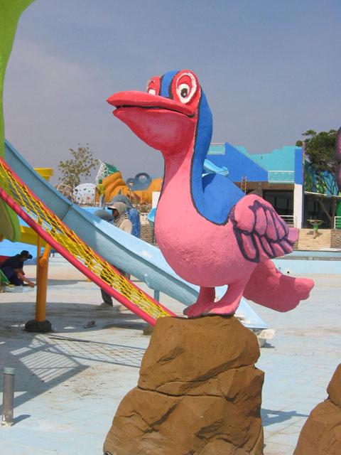 A funny seabird in children swimming pool