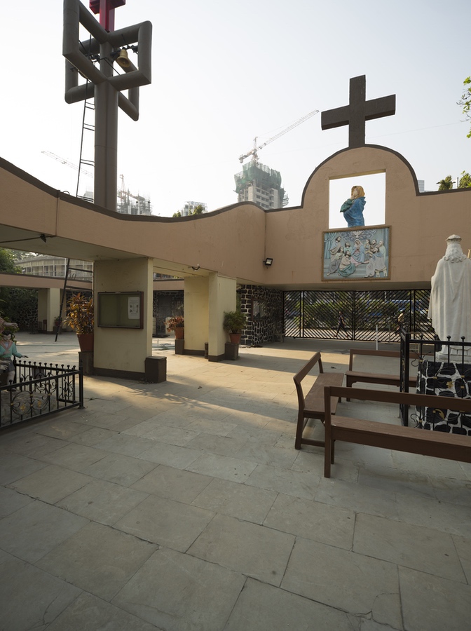 <p>Courtyard view  showing new construction is happening in Dadar, around the church</p>