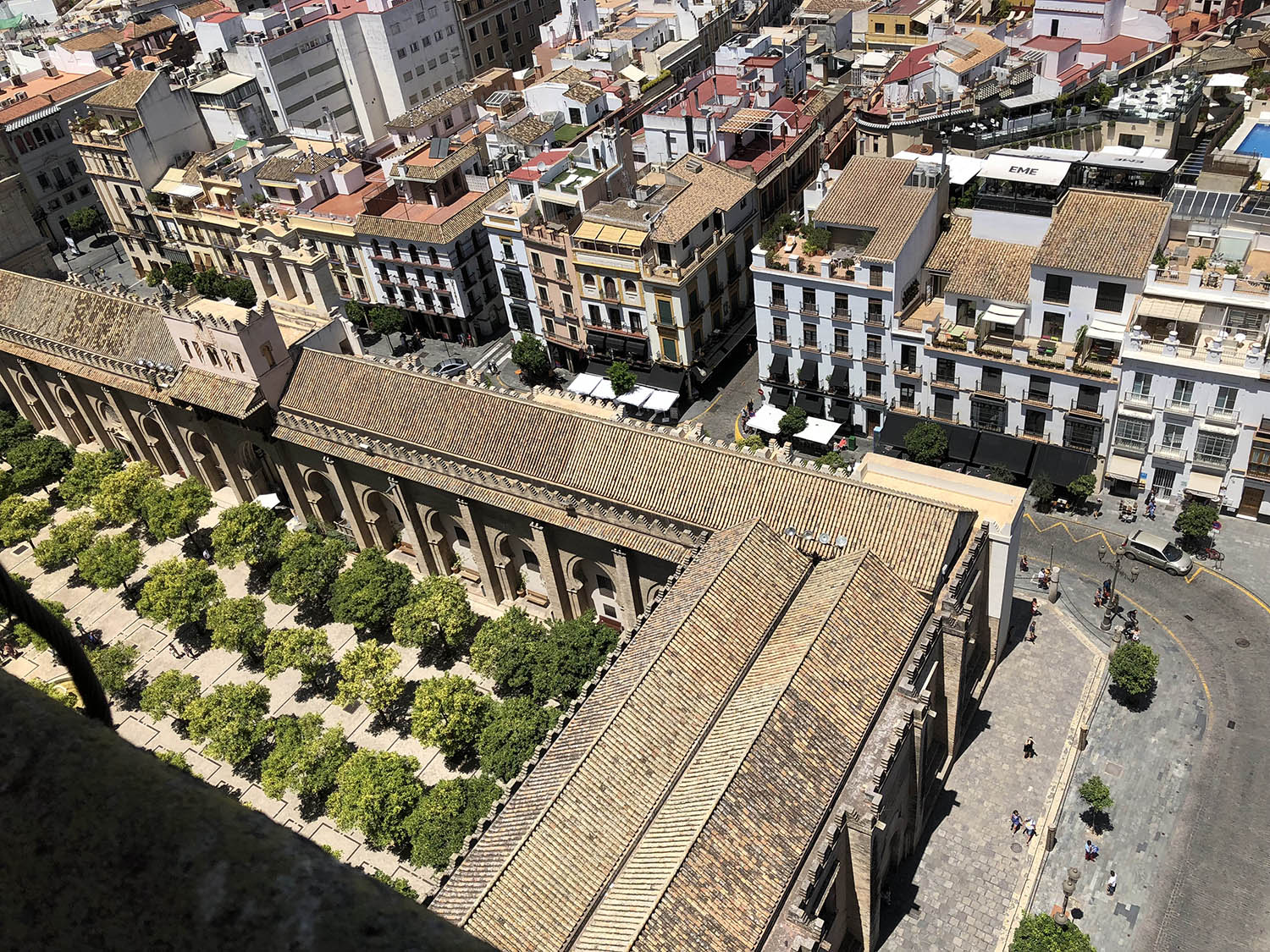 Mezquita de Sevilla - Partial view from above of the Orange Tree Courtyard.
