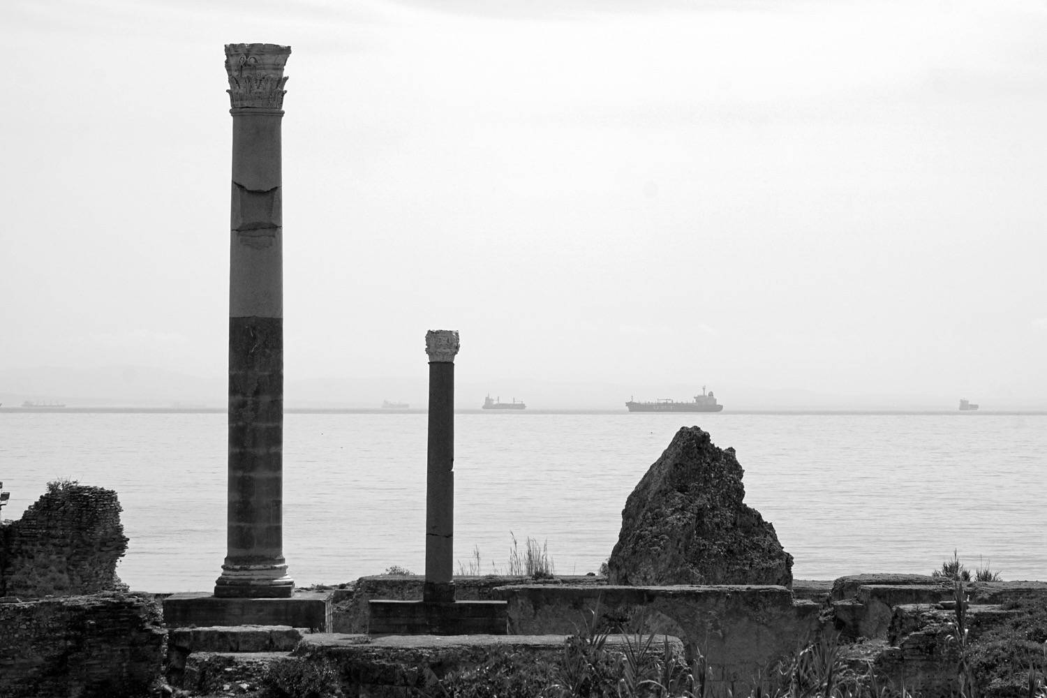 The columns of the Thermes and the Mediterranean sea