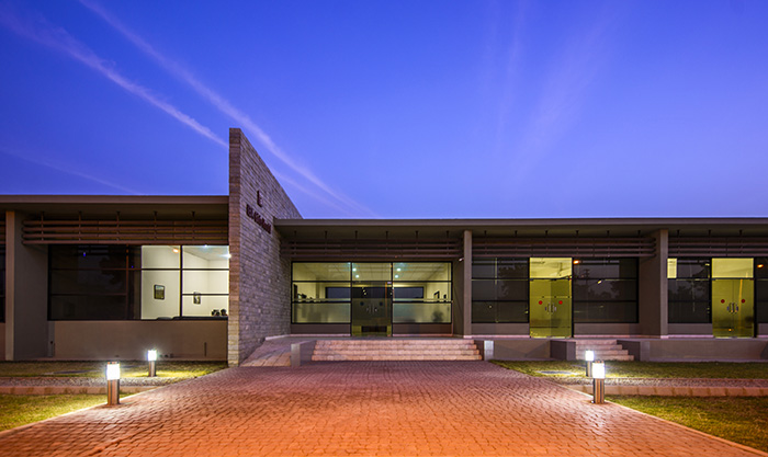 Front block entrance view by night 