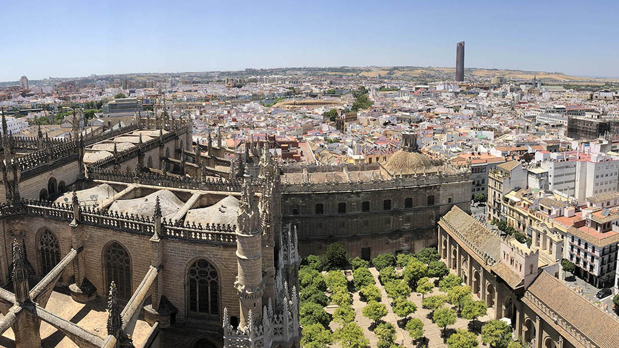 Torre Sevilla - Partial view from above of the Orange Tree Courtyard (<span style="color: rgb(0, 0, 0);">Patio de los Naranjos)&nbsp;</span>and roof of the cathedral.
