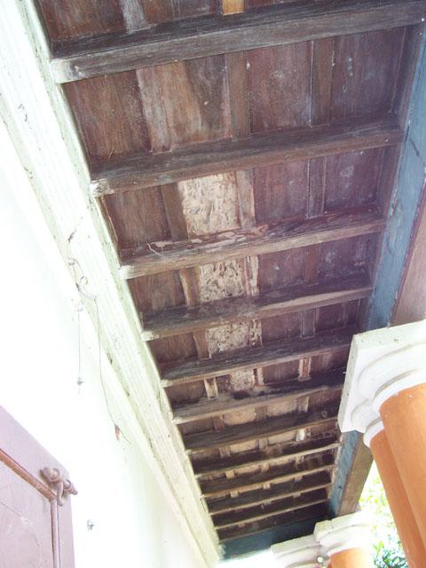 The ceiling in the ground floor corridor before restoration
