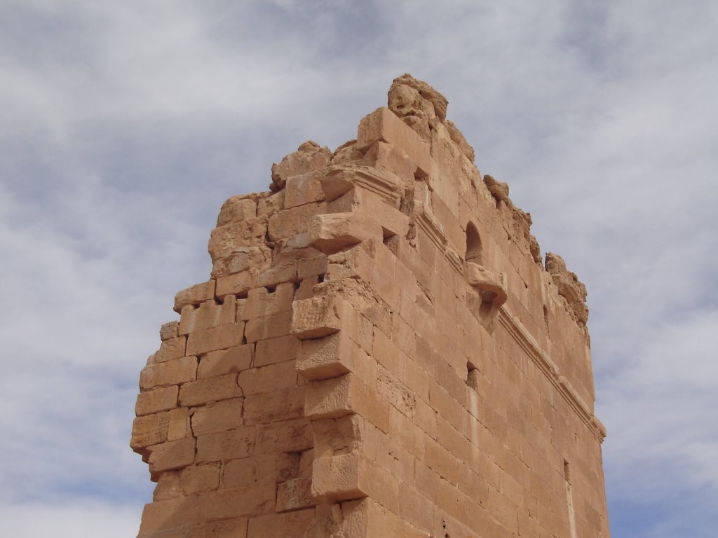 Qasr al-Hayr al-Gharbi - Detail of top of palace tower