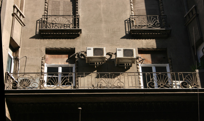View of wrought-iron balconies 