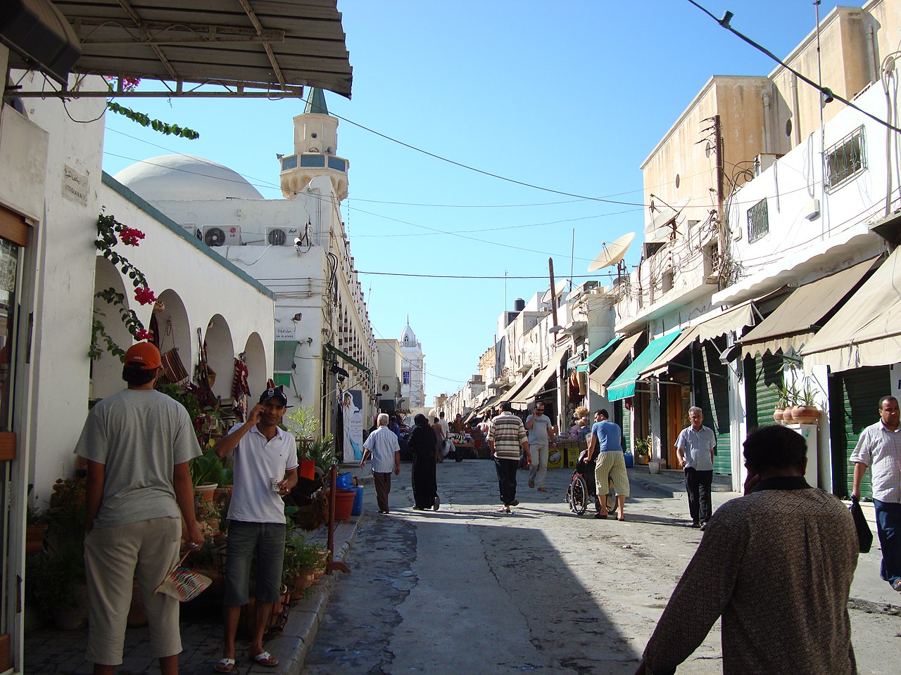 <p>Northward view down the street with the dome and minaret visible on the left</p>