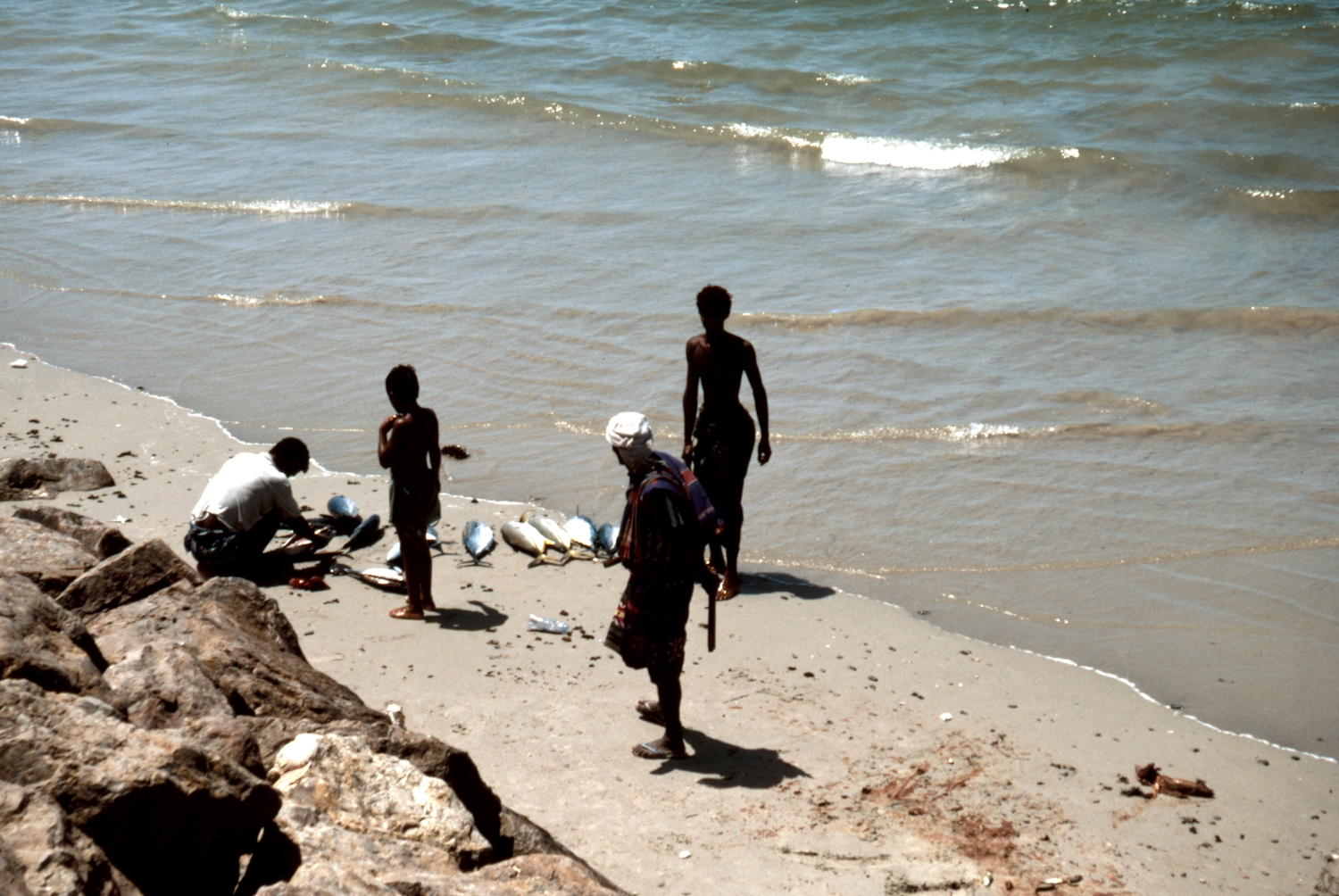 al-Mukalla. Ethnographic views.  A beach with fishermen.