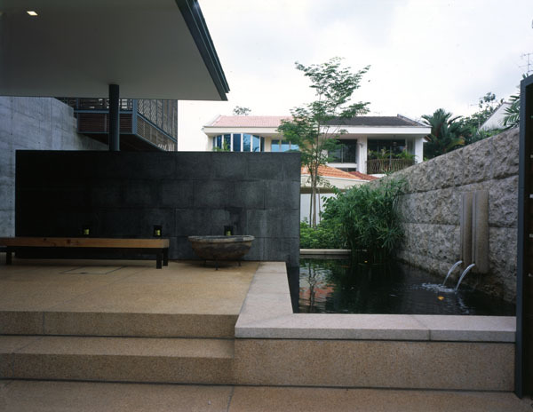 View of entrance forecourt and water feature
