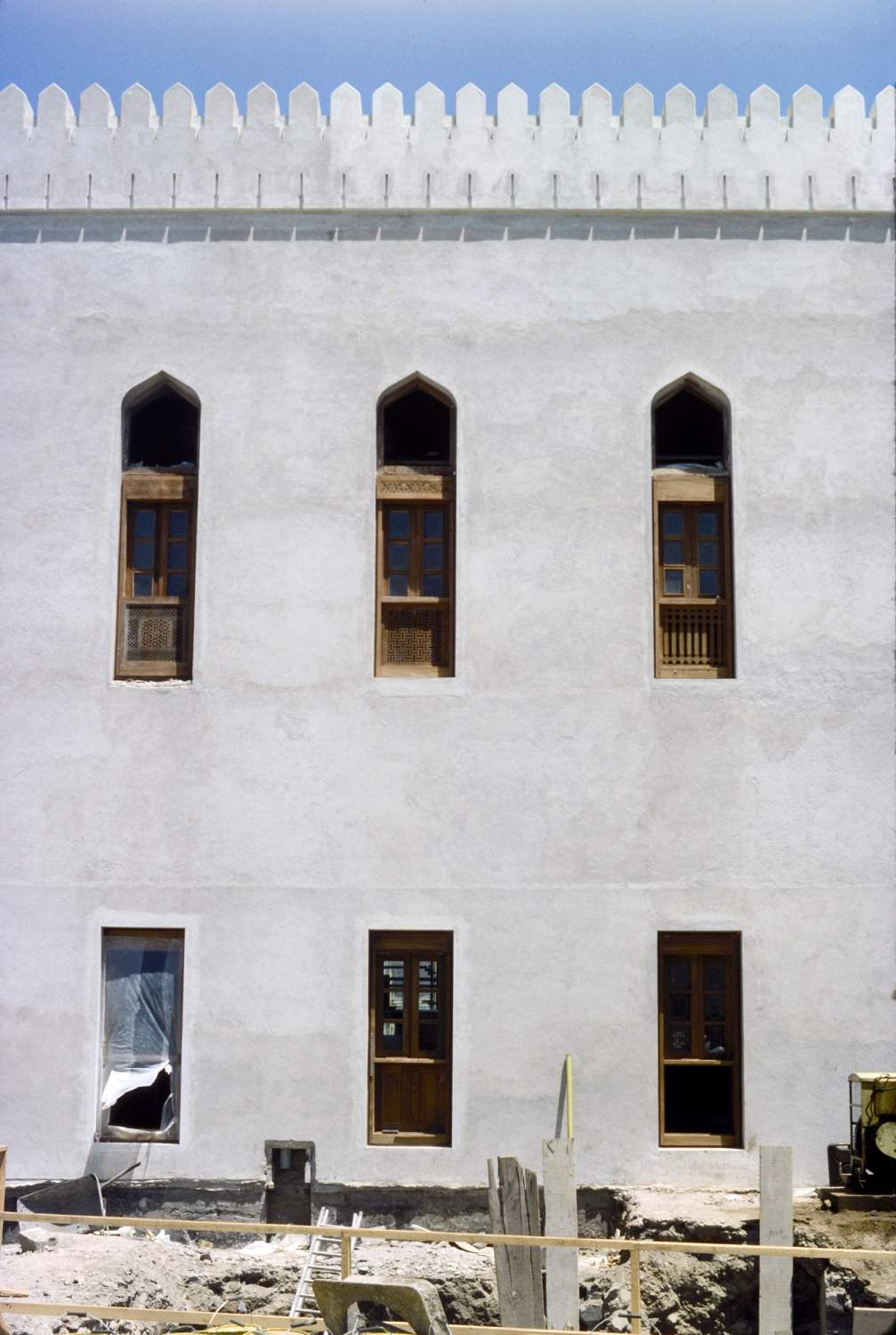 <p>Exterior view showing newly reconstructed wall	</p>