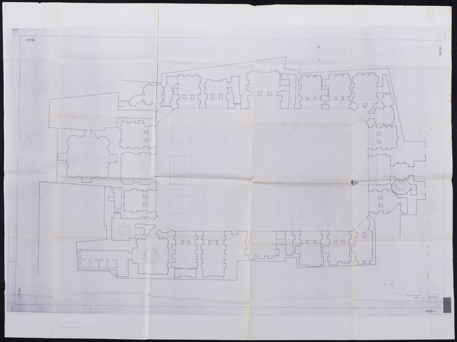 Plan of Madrasa-i Darb-i Kushk complex at scale of 1:50.