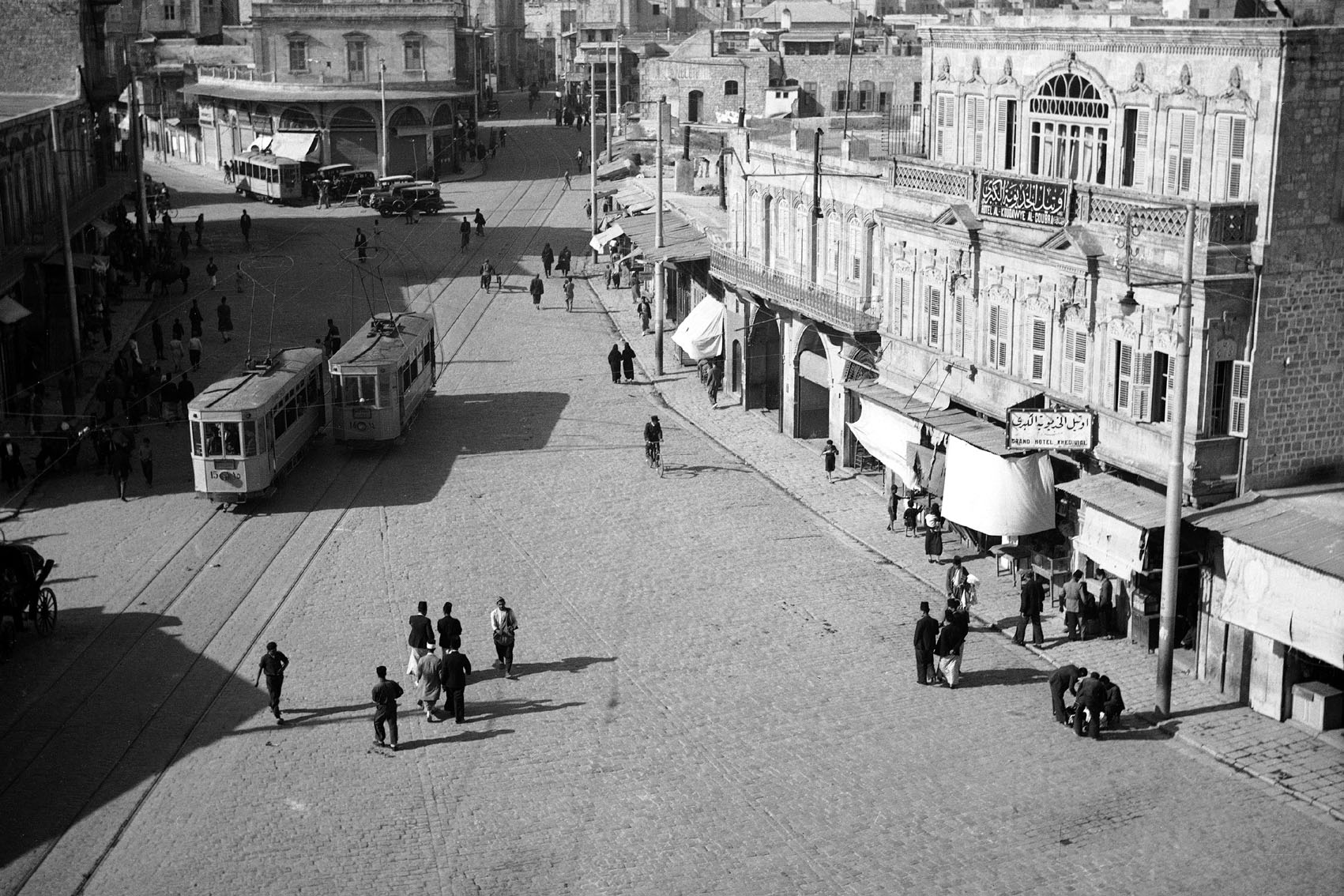 Section of public square known as Bab al-Faraj seen in 1937, part of the surrounding fabric of the gate demolished in 1904