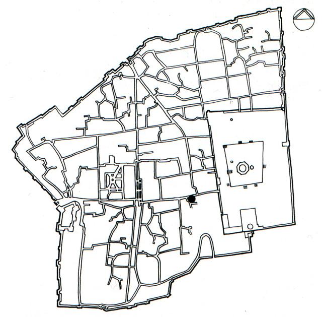 Jerusalem plan showing location of the mausoleum of Barka Khan and his sons (marked by circle)