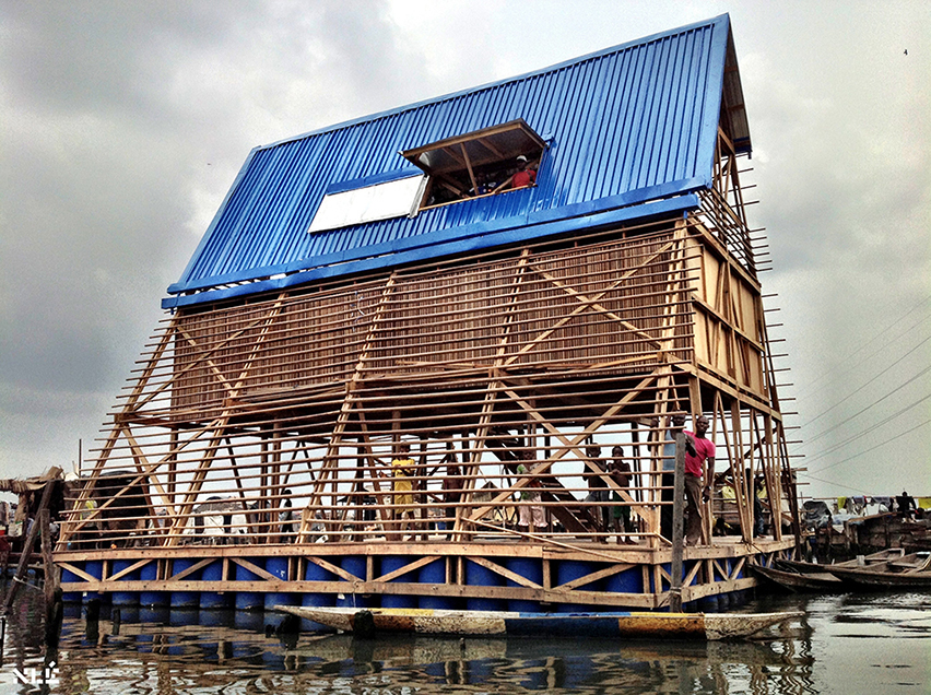 Makoko Floating School - The prototype’s versatile structure is a safe and economical floating triangular frame that allows flexibility for customization and completion based on specific needs and capacities
