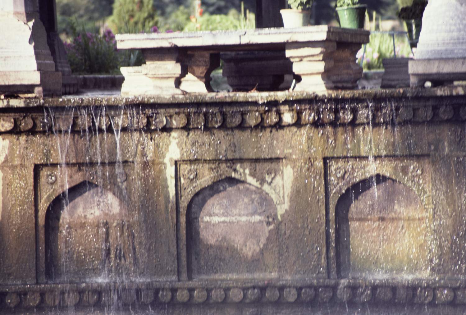 Shalimar Bagh - First terrace: Diwan-i Amm: detail view of cascade from second to first terrace with carved blind niche decoration.