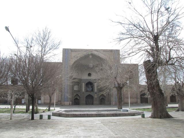 Exterior view from the enclosed central courtyard looking south, showing the southern iwan
