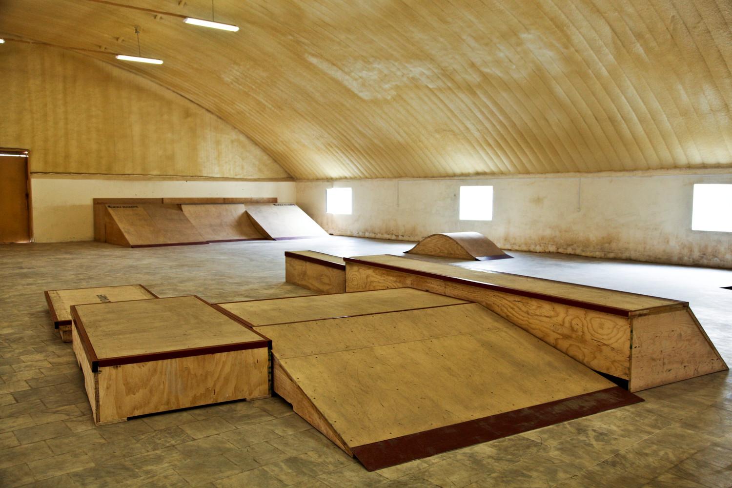 Internal view of skateboarding ramps