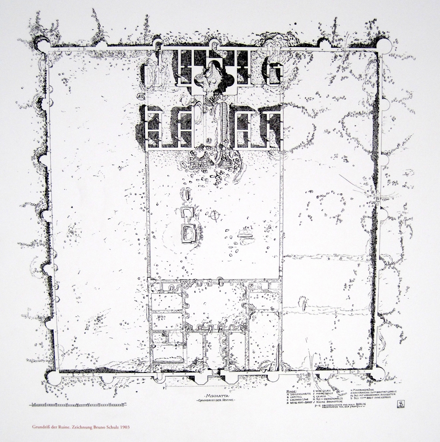 Plan of the ruins at Mshatta, drawn by Bruno Schulz, displayed in the Pergamon Museum
