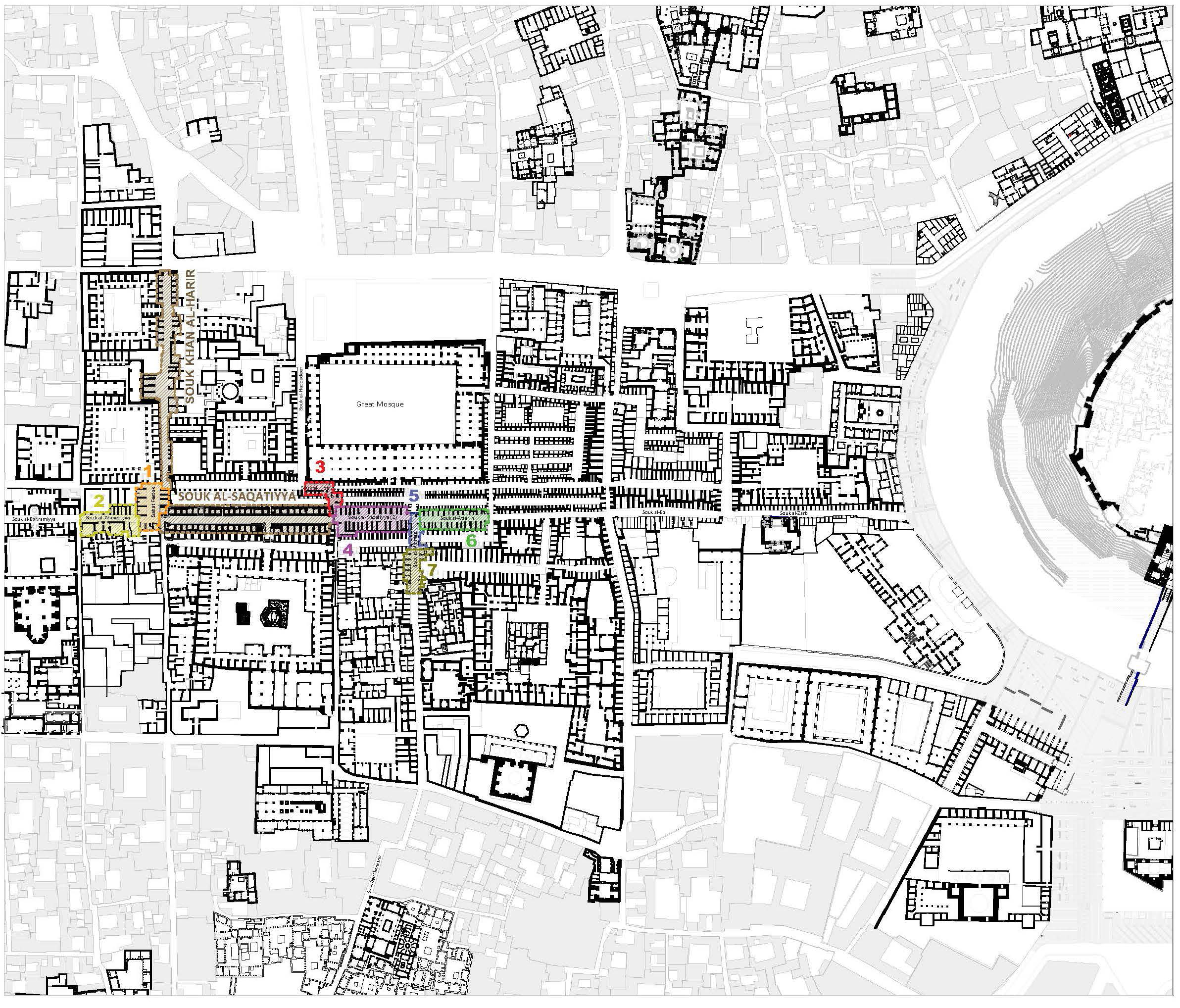 Souk al-Saqatiyya Rehabilitation - Plan of the Central Souk showing the Souk al-Saqatiyya in the Old City of Aleppo