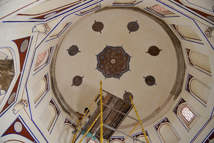 Mughal Tomb: replastered, restored and repainted underside of dome