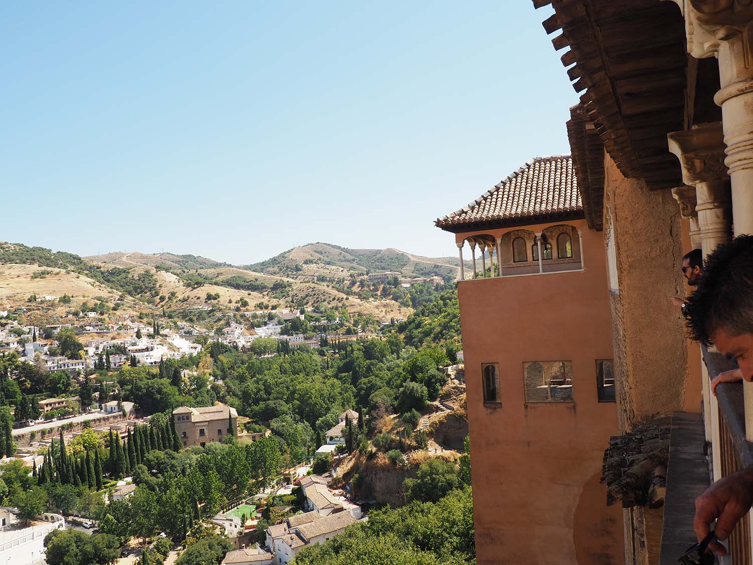 Eastward view of the Peinador de la Reina and Granada from the north balcony of the Patio de la Reja