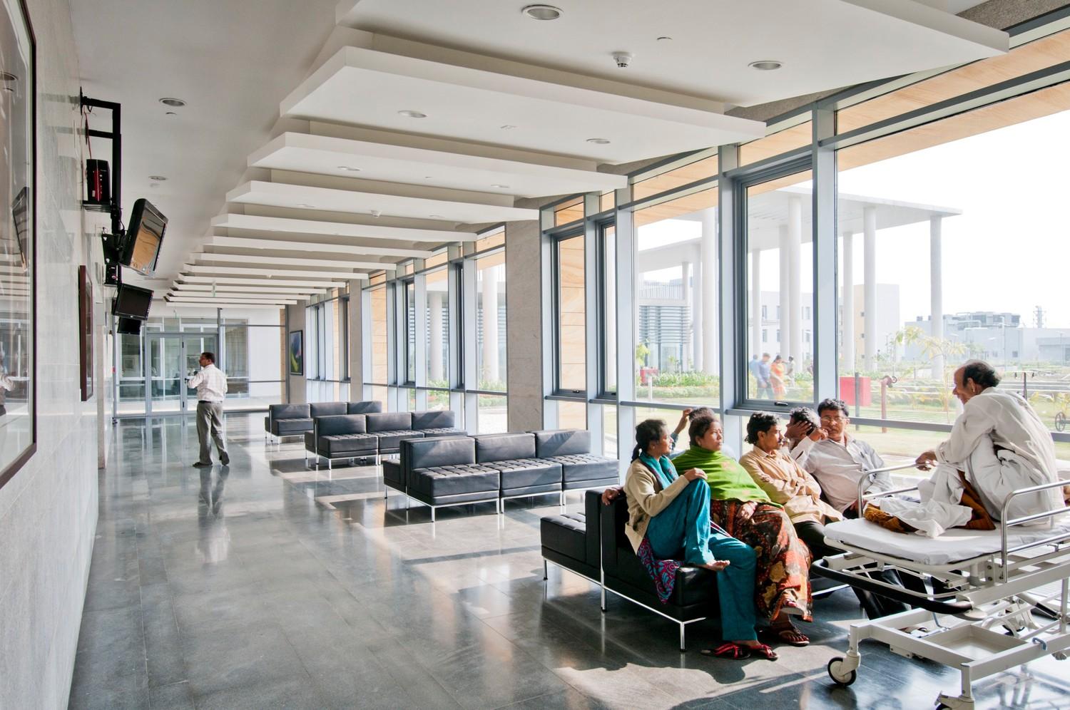 Generous light filled waiting areas respond to the family centric model of care that prevails in the region.