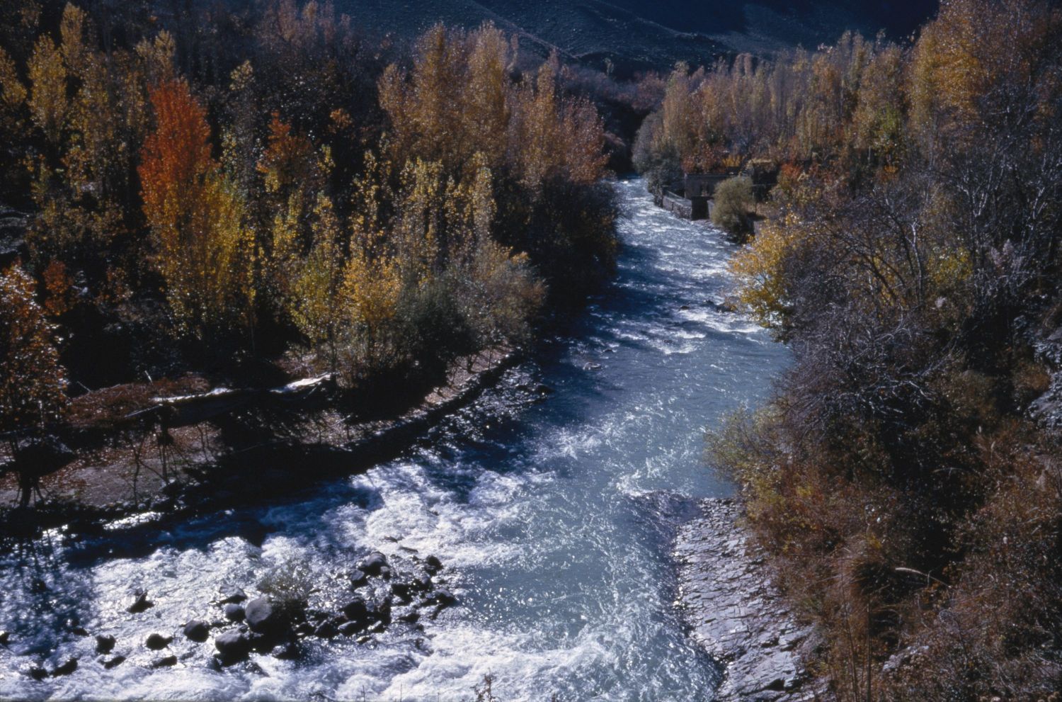 View of river below Karaj Dam, Iran.