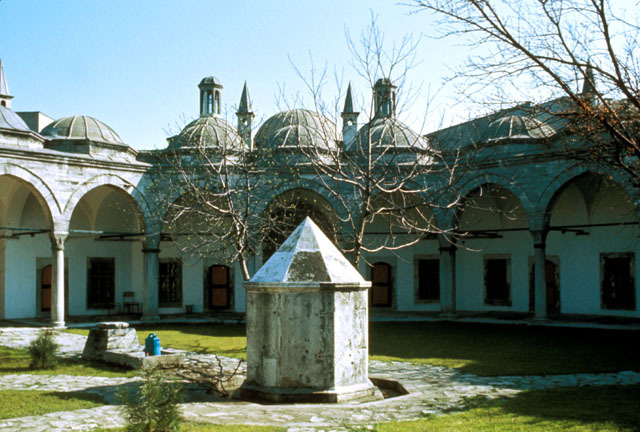 View of courtyard from north, showing the the ablution fountain and the portico